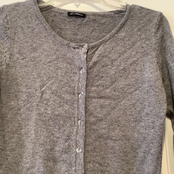 Vila Milano Cardigan Sweater Size Small Gray Jewel Button Up Long Sleeves - Picture 2 of 9